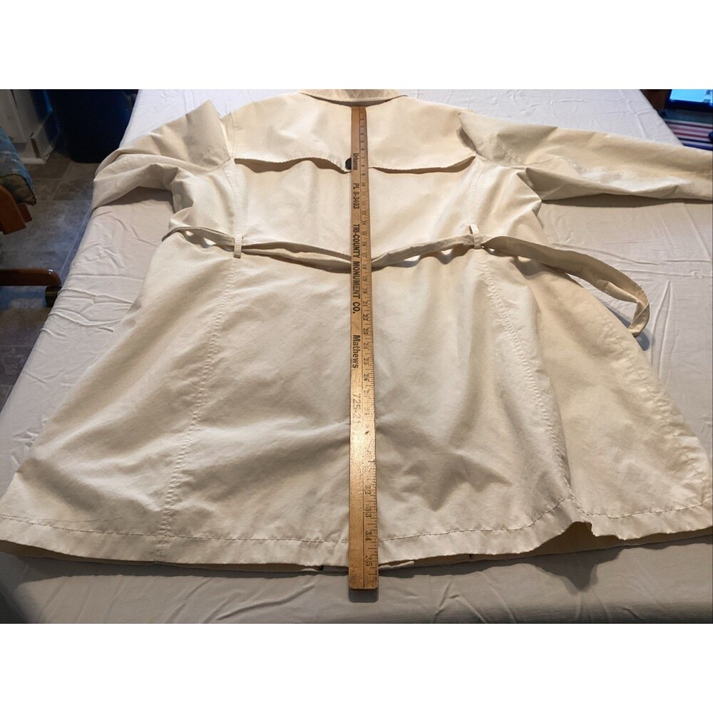 lands end women’s trench coat 1X cream brown buttons shoulder epaulettes belt - Picture 7 of 12